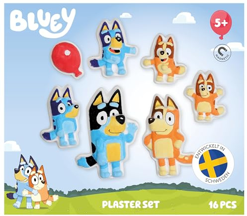 Micki BLUEY Gipsfiguren zum Bemalen für Kinder, Bastelset Kinder ab 5 Jahre, DIY Set und Kreativ Set für Gips Gießen mit Bluey Figuren zum Bemalen, mit Magneten zum Aufhängen, offiziell lizenziert