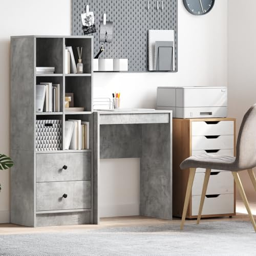 IBUQDDV Beton Grau Schreibtisch Spanplatte 60x40x76 cm mit Schublade minimalistisch modern Büroarbeitsplatz kompakt robust