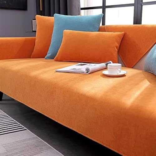 Bezugetop Sofa Überzug, Sofaschoner rutschfest, Couch Überzug1 2 3 4 Sitzer für U Form L Form Sofabezug, Sofadecken für Sitzfläche, Sofa Überwurf, Kratzfest Hund Katze Sofaschoner, Orange, 70 * 180cm