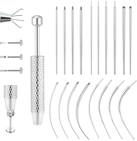 Kit d'aide à l'insertion pour piercing, 19 accessoires d'insertion, aiguilles de piercing 14G 16G 18G 20G et dévisseurs de billes, outil d'aide au changement pour oreille, nez, lèvre, abdomen, langue