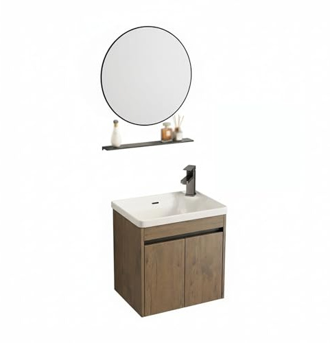 YOWLLXOF Rechteckig Wandmontiert Eckwaschbecken, mit Spiegel, Stauraum und Wasserhahn,Platzsparend,für Gäste-WC,Badezimmer,Wohnungen,Praktisch-Style(17.7 * 13in)
