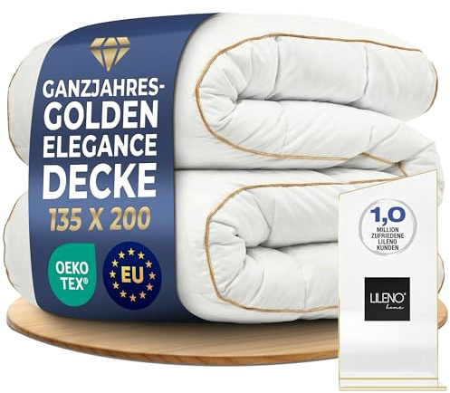 LILENO HOME Golden Elegance Steppbettdecke 135x200 – Wolkenweiche | Allergiker Bettdecke 135x200 | 100 % Baumwollbatist ohne Kältebrücken | Ganzjahresdecke | Oeko-Tex Klasse 1 | Hotel Qualität