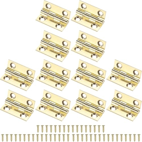 12Pcs Gold 1 Inch Heavy Duty Small Butt Hinges with Screws Polished Brass Cabinet Door Furniture Hardware Rust Resistant Corrosion Proof Durable Smooth Easy Installation 25x20mm
