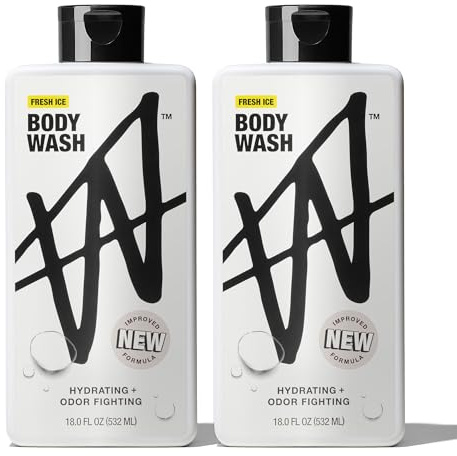 W By Jake Paul Body Wash for Men, Odor Fighting, Deep Cleaning Shower Gel, Hydrating Mens Bodywash, Fresh Ice Scent, 2 Pack, 18 fl oz