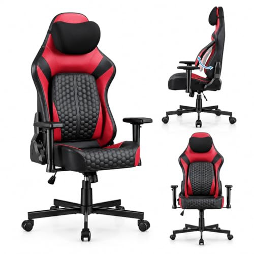 Devoko Gaming Chair with 135° Reclining Backrest & 5-Level Lumbar Support, 2D Armrests Heavy Duty Ergonomic Gamer Chair for Long Gaming Sessions, 200kg Weight Capacity,Black Red
