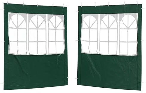 Owoxanthellate 2er Set Partyzelt Seitenwände 200 x 195 cm, Pavillon Seitenteile mit Fenster aus PE und Stahl für Gartenpavillon und Eventzelte, Zelt-Seitenwand in Grün