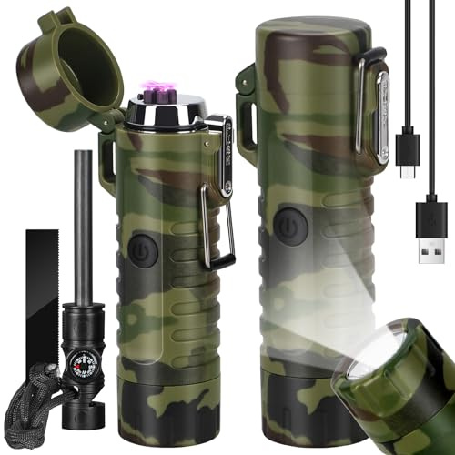 Scotte Plasma Windproof arc Lighter Electric Lighter and LED Flashlight - 2 in 1(Army Green)