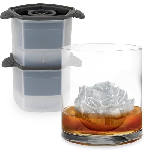 Tovolo 81-34440 Leak-Free, Rose Ice Cube Stackable with Tight Silicone Seal, Novelty Drink Mold-Set of 2, Plastic, Clear