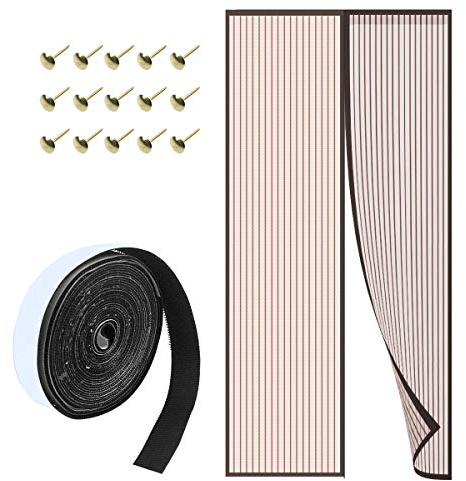 Mosquitera Puerta Magnetica 90x210 cm Cortina Mosquitera de Puerta con Imanes para Puertas de Salón/Balcón/Corredor Automático Que Evita el Paso de Insectos Marrón