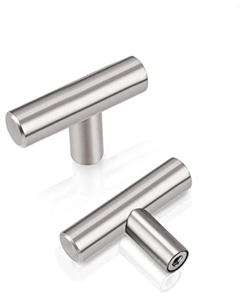 PinLin 10 Pack Kitchen Door Knobs Single Hole Brushed Nickel Cabinet Knobs Stainless Steel Cupboard T Knob (Screws Included)