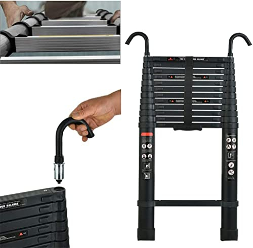 5m Teleskopleiter mit Dachhaken Mehrzweckleiter Alu Ausziehleiter Dachleiter Klapptritt Trittleiter 150kg Tragkraft