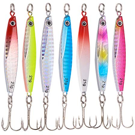 TUXIBIN 7 Stück Kunstköder set, Angelköder, Fischköder, Künstlicher Fischköder, Wobbler Swimbait, Spinnerbait, Lachs, Forelle, Köder mit Drillingshaken für Süßwasser-Salzwasser-Fischen 21g