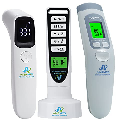Amplim Bundle - Amplim Non-Contact Touchless Infrared Digital Forehead Thermometer for Adults and Baby Hospital Medical Grade No Touch (Pack of 3)