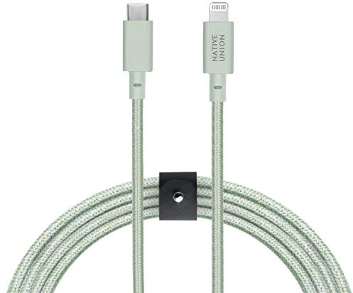 Native Union Belt Cable USB-C a Lightning - Cable Reforzado Ultrarresistente de 3m [con Certificado MFi] Compatible con iPhone 14, Phone 14 Plus, iPhone 14 Pro, iPhone 14 Pro Max y anteriores (Sage)