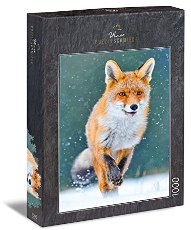 Ulmer Puzzleschmiede - Puzzle Ab in den Süden – Klassisches 1000-Teile Puzzle – Puzzlemotiv vom Fuchs beim täglichen Beutezug in der schweren Winterzeit