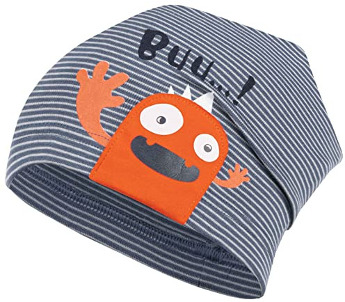 AJS Mütze Beanie Junge Kindermütze Übergangsmütze Monster Frühling Herbst Gr. 52-54, Farbe: Blau-Orange