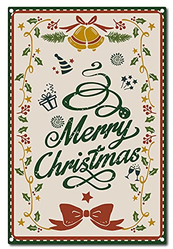 CREATCABIN Metal Vintage Cartel de Chapa Decoración de Pared Feliz Navidad Decoración para el Hogar Arte de Pared Cocina Bar Pub Habitación Garaje Vintage Retro Poster Placa 12 x 8 Pulgada