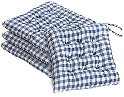 SBTXHJWCGLD Cuscino per sedie Set di 4 Cuscini per sedie da Pranzo, Cuscini per sedie a Quadretti per sedie da Cucina Cuscini per sedili per Patio all'aperto con Lacci, Cuscino per Sedia scozz