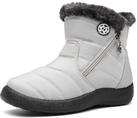 Hsyooes Botas Mujer Nieve Botines de Invierno Impermeable, Beige A, 38EU