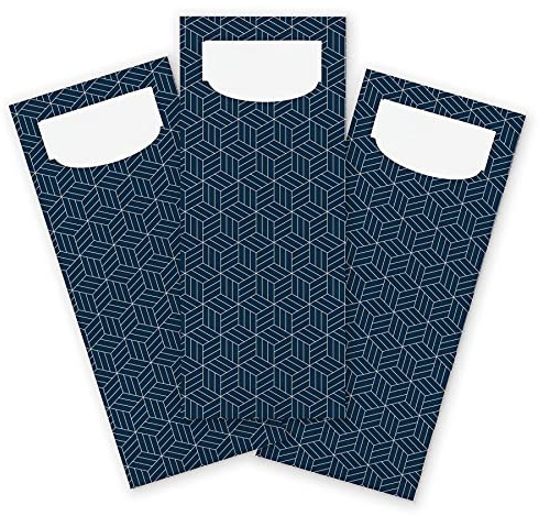 itenga 100x Bestecktasche aus Papier Muster Geometrie DUNKELBLAU beige mit weißer Serviette Gastronomie Veranstaltung Feier