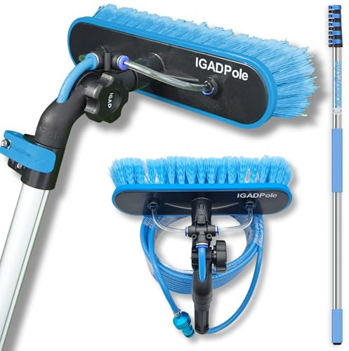 IGADPole 20ft(6m) Extension Pole Kit with Water-fed Brush, Soap Dispenser and Hose, with 5-Stage Telescoping Pole 5-20ft Pole