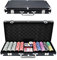 YRHome Pokerkoffer Pokerset 500 Chips Pokerchips Poker mit 3 Dealer Button, 5 Würfel, 2 Schlüssel, 2 Pokerdecks, 1 Alu Pokerkoffer für Party Game Texas Hold'em Poker (Schwarz)