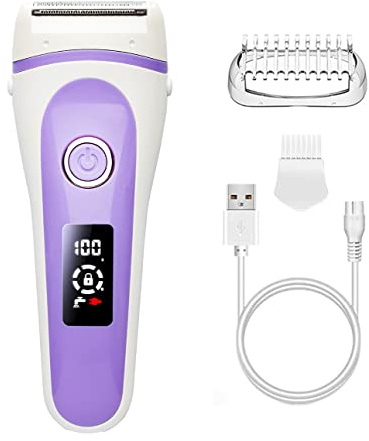Electric Lady Shaver Bikini Trimmer Wet & Dry Rechargeable Cordless Painless Electric Razor for Women, LED Display Razor for Legs Underarms (Violet)