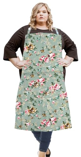 SANFERGE Schürze aus Segeltuch für Damen, Übergröße, mit 2 Taschen, 99 x 96,5 cm, extra große XXL-Schürzen