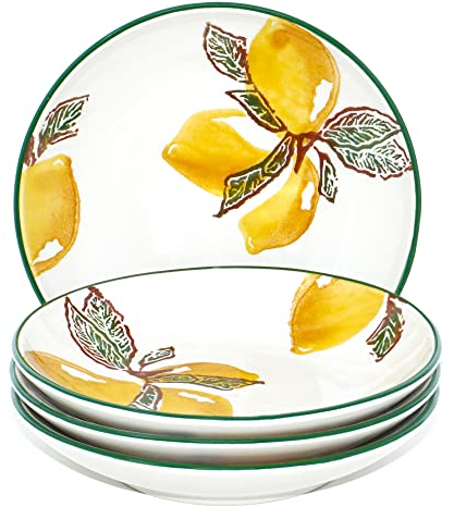 Lashuma Lot de 4 assiettes à soupe rondes en céramique Jaune citron Ø 19 cm