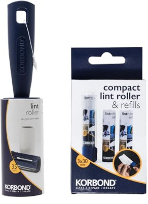 Korbond Fusselrolle & kompakter Fusselroller + Nachfüll-Set – x 1 Rolle mit 35 Blatt und 1 kompakter Fusselroller mit 2 Ersatz-Nachfüllrollen – Effektiver Fussel- und Tierhaarentferner