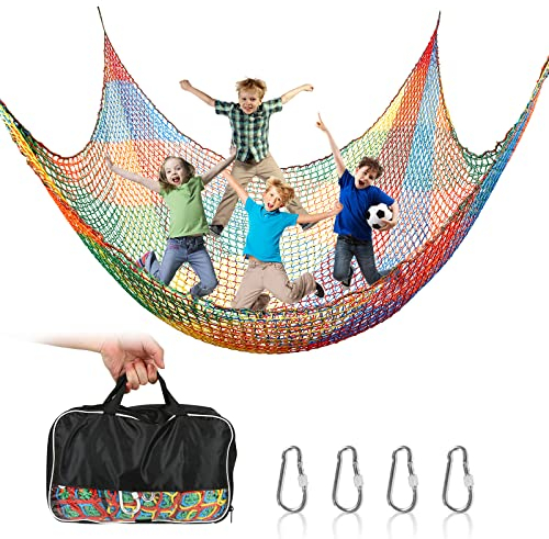 jackfru Climbing Net Playground, Double Layers Children's Safety Net Climbing Frame Net Children's Garden, 3 x 3 M Fall Protection Net for Playground Net, Rainbow Colours (3 x 3 m)