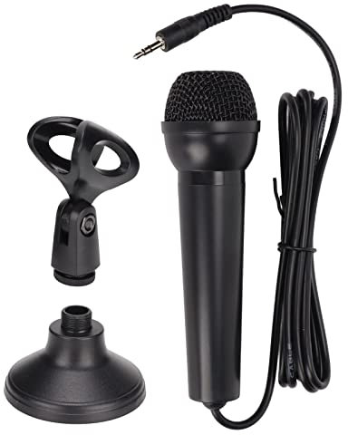 Leapiture Kabelgebundenes Handmikrofon, kabelgebundenes Mikrofon, rauscharmes 3,5-Zweikanal-Karaoke-Kabelmikrofon mit Ständer für Computer-Handys