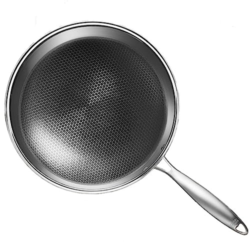 AZHANGYB Wok Acero Al Carbono, Sarten Wok Hierro Fundido, Wok Acero Inoxidable Sin Antiadherente, Wok Antiadherente Resistente