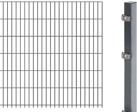 Alberts 641481 Doppelstabmattenzaun als Zaun-Komplettset | verschiedene Längen und Höhen | anthrazit | Höhe 123 cm | Länge 2,5 m