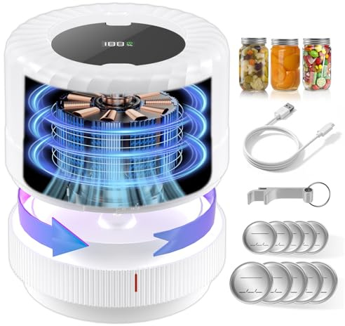 SelePow VP06+ Electric-Mason-Jar-Vacuum-Sealer, Automatic Cordless Can Sealer with LED Indicator Fits Wide Mouth and Regular Mouth Mason Jar for Food Storage and Fermentation, WhiteQ | Cordless Handheld Jar Vaccum Sealer with Wide and Regular Mouth Mason Lids,Ideal Present for Mom,Wife White