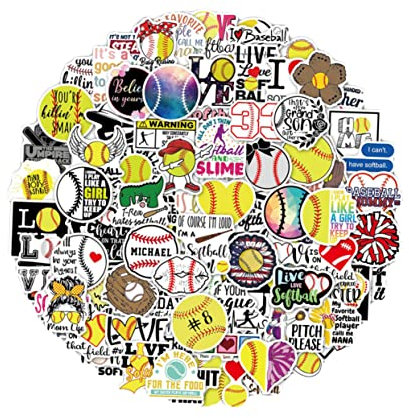 SAFIGLE 100stücke Teiliges Softball Baseball Aufkleber Selbstklebende Reißfeste Vinyl Sticker Für Laptop Skateboard Gepäck Und Koffer Coole Graffiti-Motive Geschenkidee Für Mädchen Und Jug