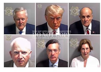 Fotografía de Donald Trump Mugshot de 11 x 16 pulgadas, magníficas fotos de taza 2023, The Whole Gang - Conspiradores acusados - Estados Unidos - 45 - Foto rara - Póster artístico