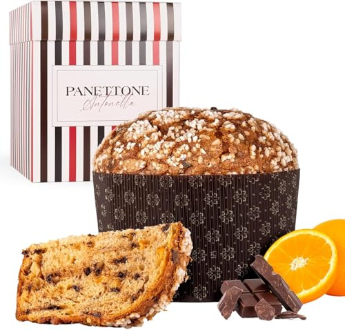 Panettone Antonella de Chocolate y Naranja XXL 1200 gr - Elaboración Artesanal con Receta Tradicional - Delicioso Panetone Dulce Navideño (1 PANETTONE)