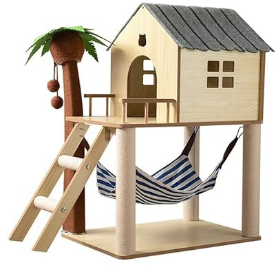 Katzenhaus katzenvilla Katzen-Klettergerüst, Katzenstreu, Kratzbaum, Sisal-Katzenkratzbrett, Holz-Katzenkratzbaum, Krallenschleifer, Katzenspielzeug Katzenhütte