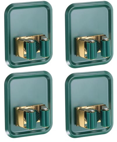Uxcell 4pcs Mop Broom Holder Wall Mount, 304 Stainless Steel Mop Broom Organizer Storage Rack, Self Adhesive Broom Hanger for Bathroom, Laundry Room, Green