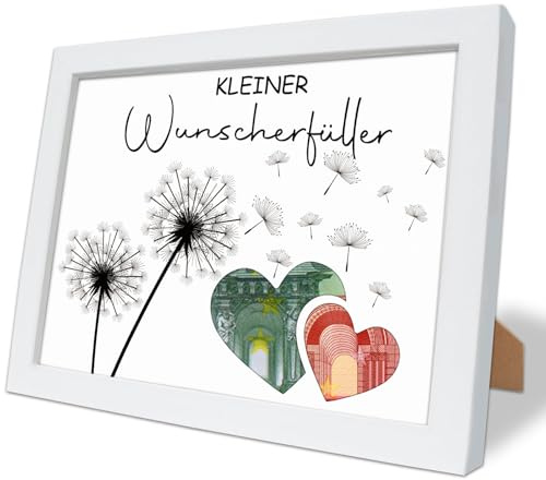 JOYEASE Wunscherfüller Geldgeschenk Bilderrahmen - coole Pusteblume Geldgeschenke Verpackung - Glück verschenken zum Geburtstag Hochzeit Reise Jugendweihe(Weiß)