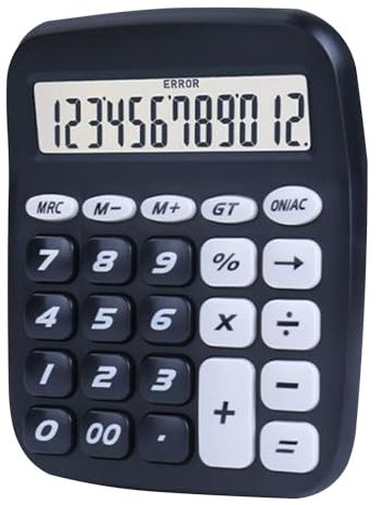 Tischrechner, Batteriebetriebener Elektronischer Taschenrechner mit Großem LCD-Display und Großer Taste, 12-stelliger Basisrechner, Schreibtisch-Buchhaltungsrechner für Büro,