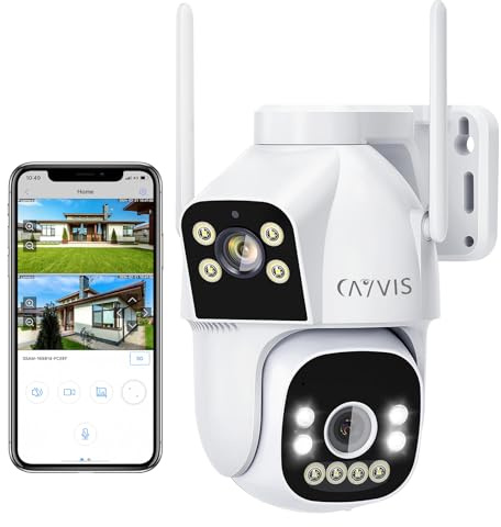 CAYVIS 2MP Camera Surveillance WiFi Extérieur, 2.4GHz 5GHz PTZ 1080P Caméra IP Extérieure avec Double Objectif, Vision Nocturne Couleur, Détection Humaine, Audio Bidirectionnel,IP66 (HD)