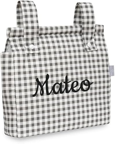 Danielstore Bolso Carrito Bebé – Bolsa Panera de Algodón para Carro de Bebé, 34x34 cm, 2 Compartimentos con Cremallera, Organizador para Paseo