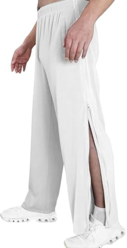 NIULI Reissverschluss Jogginghose Reha Hose Damen Herren Seitlich Zu Öffnen Baggy Trainingshose Mit Seitlichem Sporthose Freizeithose Breite Jogginghose (Color : Blanc, Size : XL)