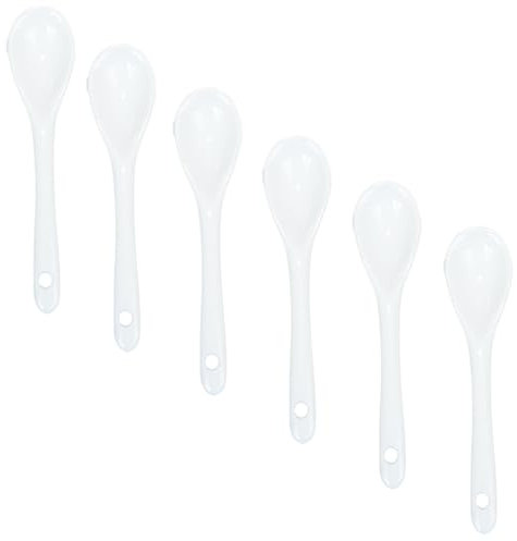 Lotatheta 6 pcs White Porcelain Egg Spoons Ceramic Spoons 4.7 inch Coffee Dessert Yogurt Tea Milky Tea