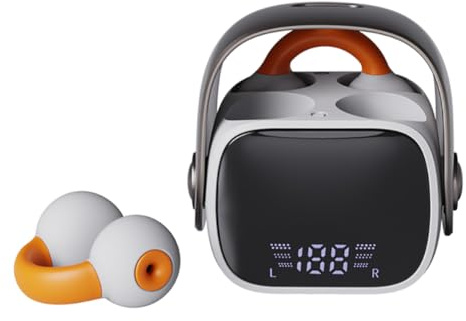 BEVCEFCC Wireless Ear Clip Headphones Bluetooth 5.3, Open Wireless Earbuds, Bone Conduction Headphones, Mini Earphones with LED Screen for Small Ears, Sports