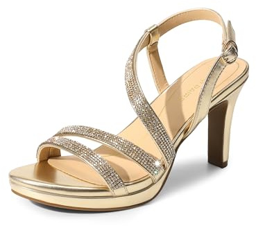 DREAM PAIRS Women's Platform Strappy Heels High Heeled Sandals Open Toe Comfortable Dressy Shoes with Adjustable Ankle Strap,Size 9,Gold,DWUMHS2506