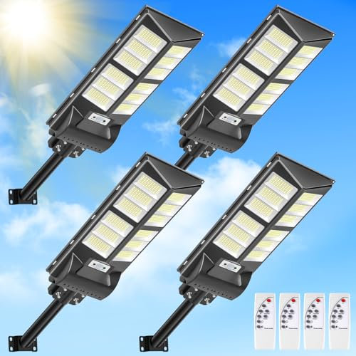Lightasea 600W Lampadaire Solaire Exterieur, 60000LM 6500K Spot Solaire Detecteur de Mouvement, IP65 Étanche Projecteur Solaires à LED avec Télécommande pour Cours, Jardins, Parkings