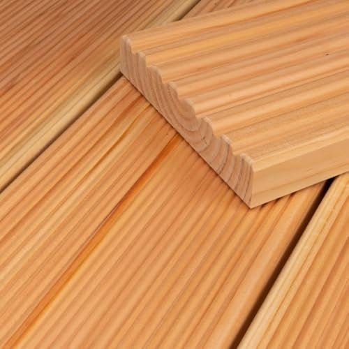 HORI Douglasie Terrassendiele | Terrassenplatten | beidseitig verwendbar | Terrassenboden | Dielen | Holz | Holzfliesen | Terrasse Garten Balkon | Dielenlänge: 2000 x 145 x 28